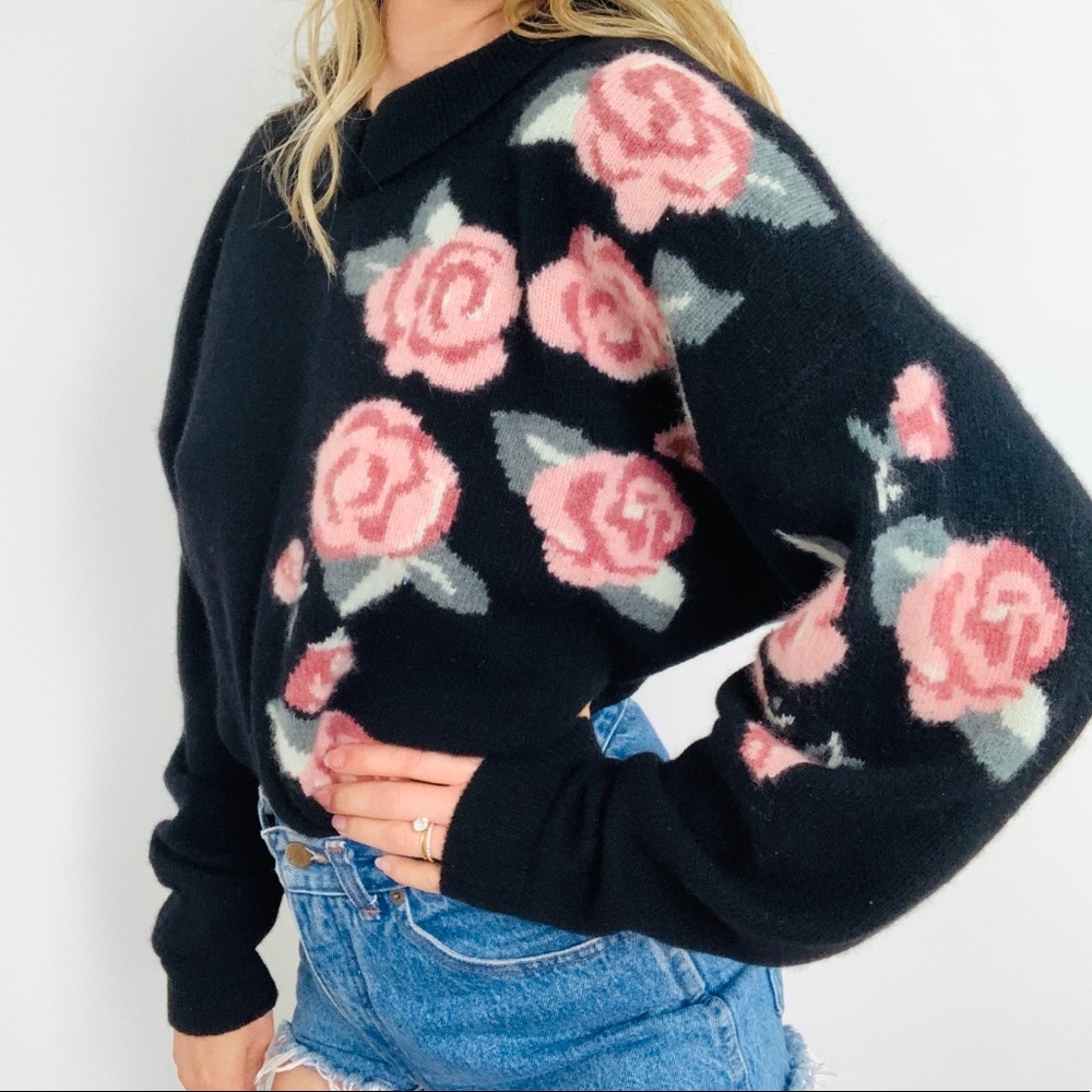 Vintage outlander angora floral black cozy sweater